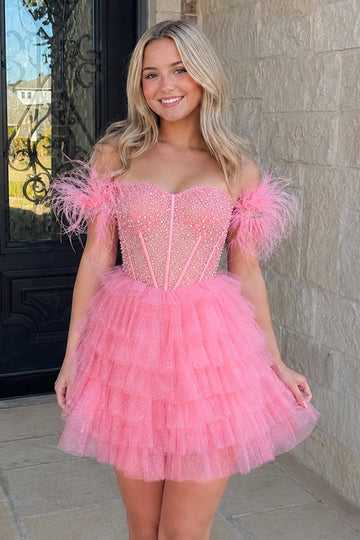 A Line Off the Shoulder Homecoming Dress with Beading