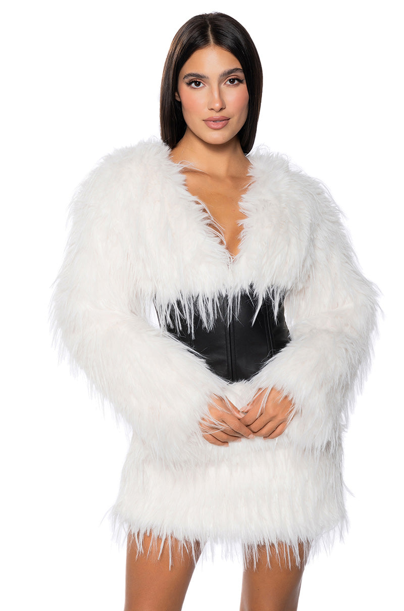 Camren Faux Fur Corset Waist Mini Dress