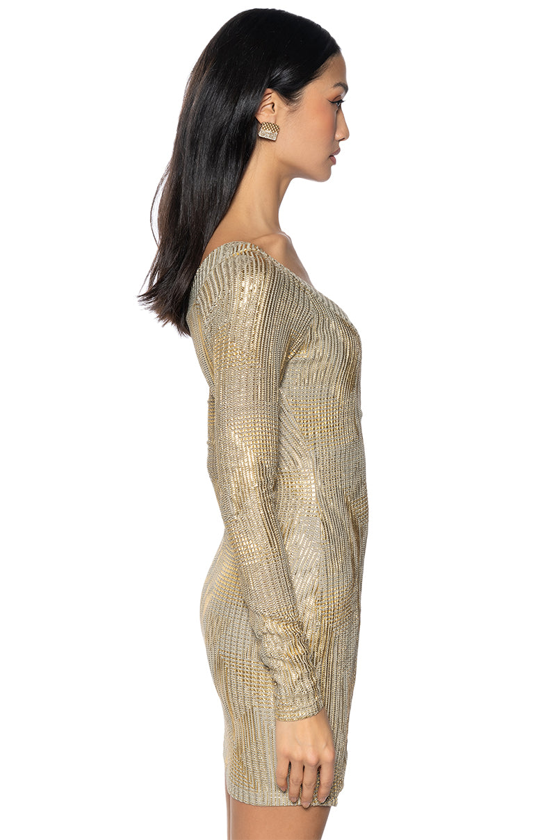 Cleo Metallic Wrap Mini Dress