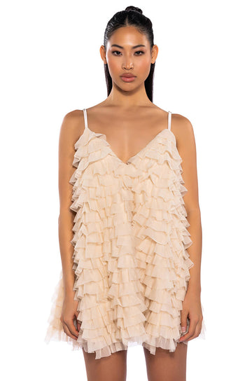 Crazy For You Belted Tiered Tulle Mini Dress