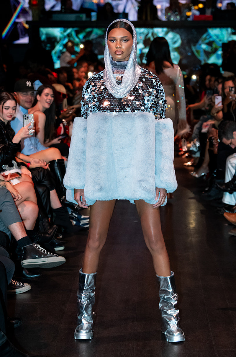 Cressida Sequin Faux Fur Mini Dress