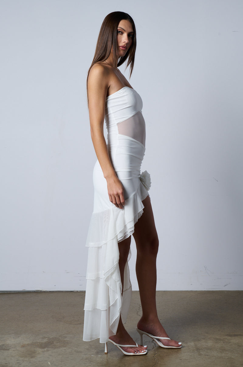 Cut It Out Mesh Hi Low Mini Dress
