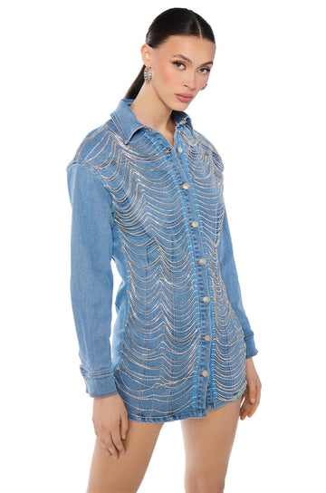 Denim And Diamonds Button Up Mini Dress