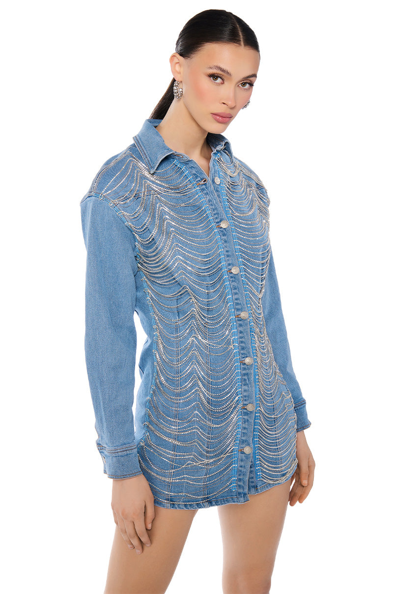 Denim And Diamonds Button Up Mini Dress