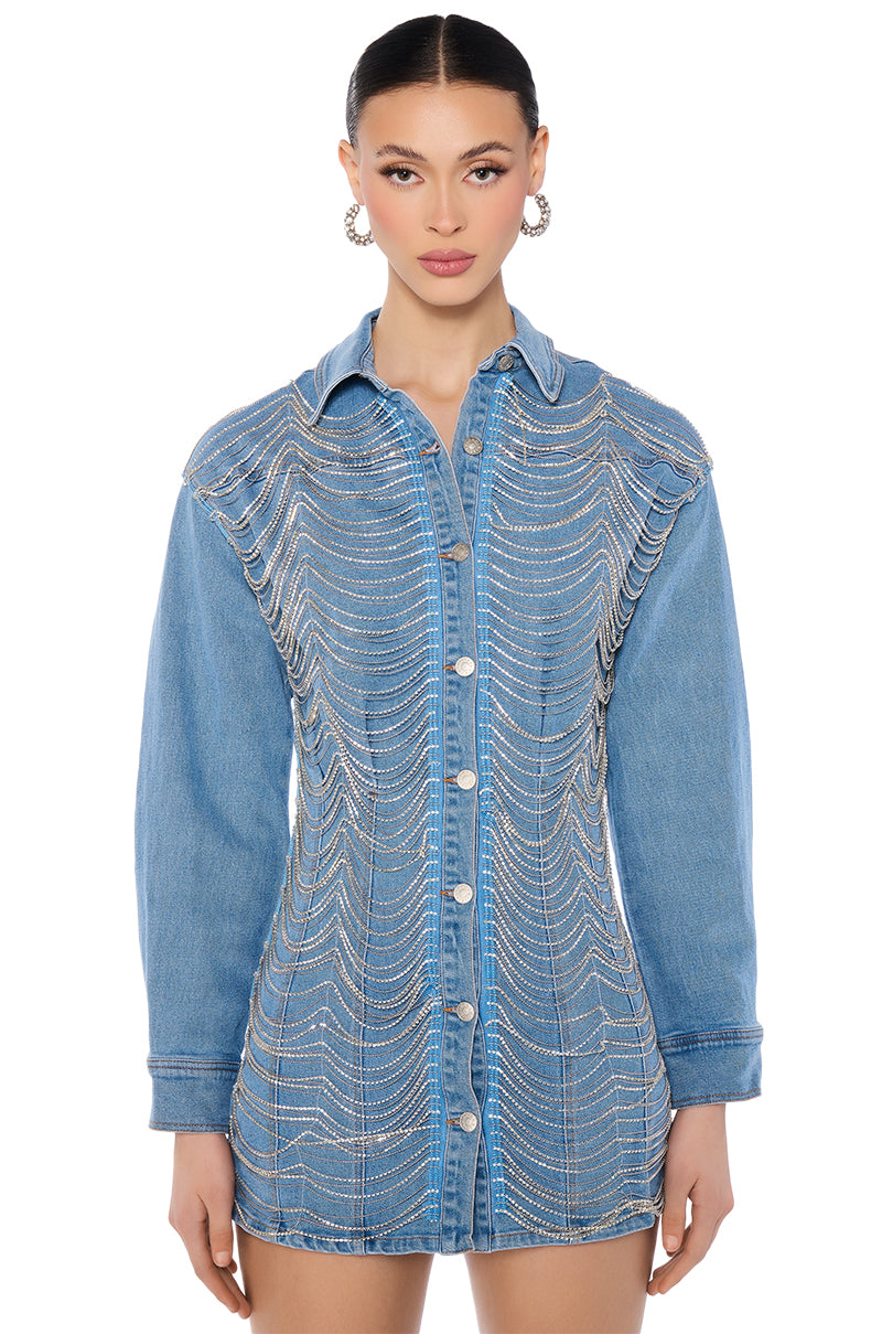 Denim And Diamonds Button Up Mini Dress