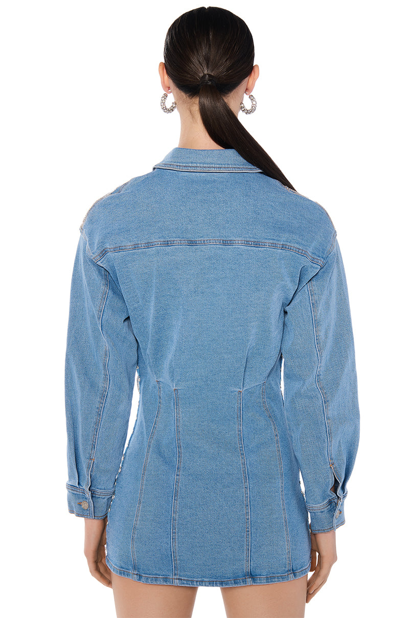 Denim And Diamonds Button Up Mini Dress