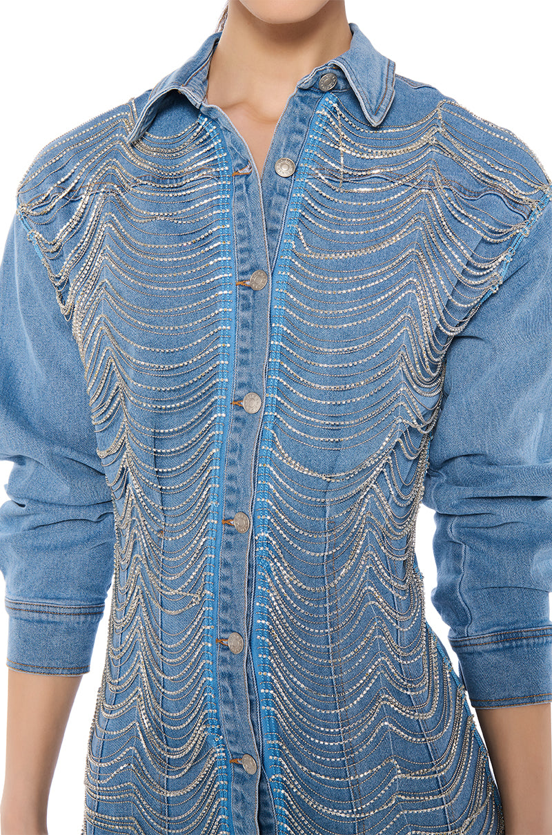 Denim And Diamonds Button Up Mini Dress