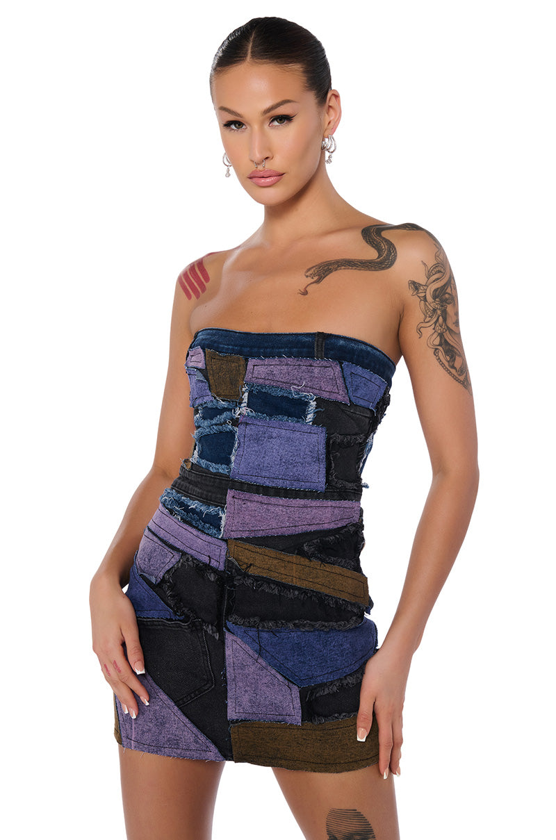 Denim Patchwork Mini Dress