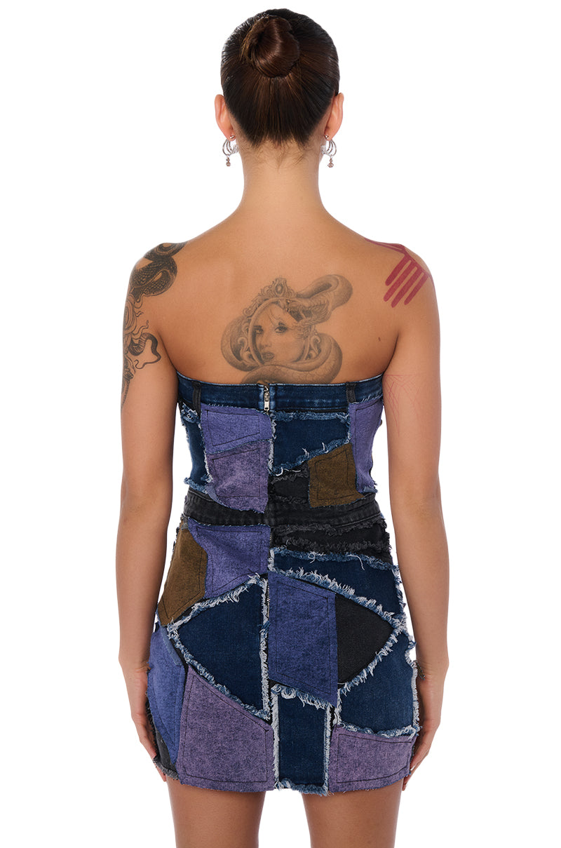 Denim Patchwork Mini Dress