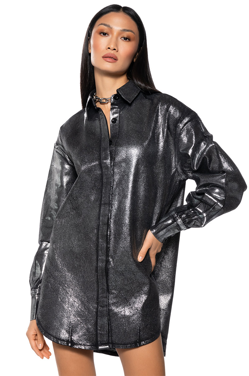 Down In The Denims Metallic Tshirt Dress