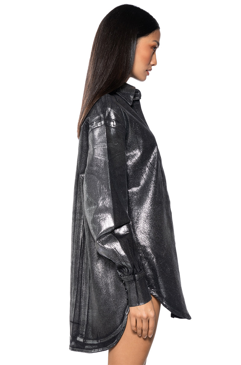 Down In The Denims Metallic Tshirt Dress