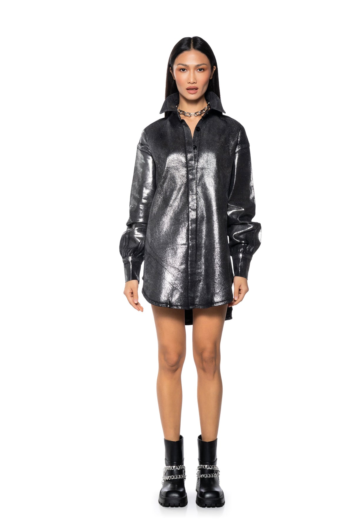 Down In The Denims Metallic Tshirt Dress
