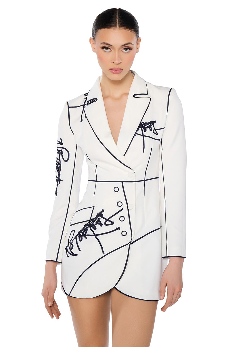 Ellis Outlined Blazer Mini Dress In White