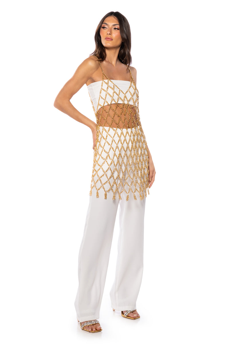 Elodie Chain Chain Mini Dress In Gold