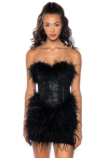 Fatal Attraction Feather Detailed Mini Dress