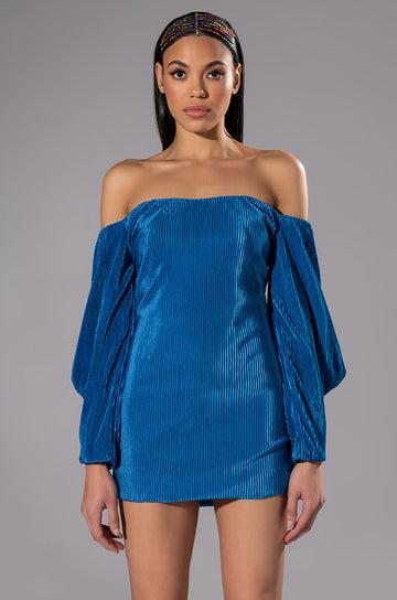 Faye Off The Shoulder Pleated Mini Dress