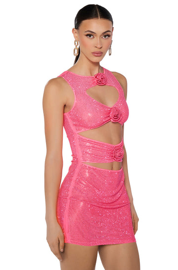 Feelin Rosey Rhinestone Mini Dress In Pink