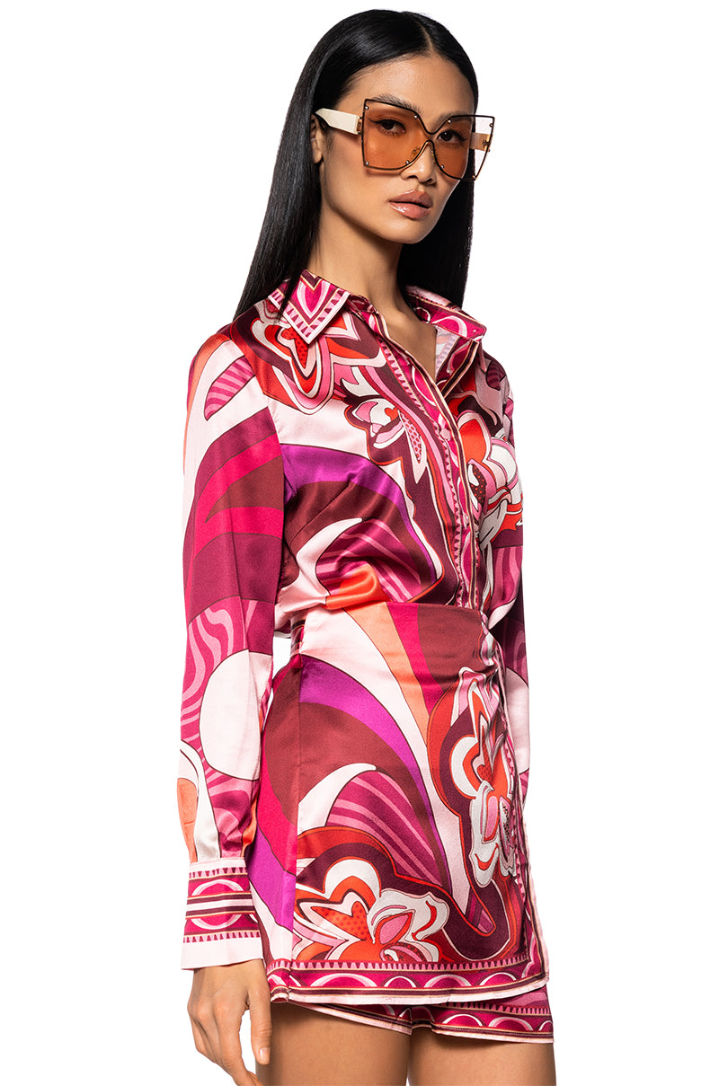 Feeling Otherworldly Printed Top And Skirt Set