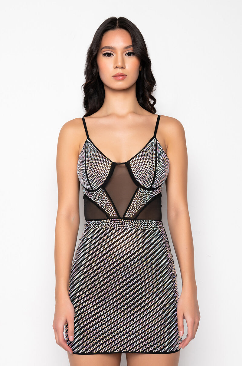 First Place Rhinestone Mini Dress