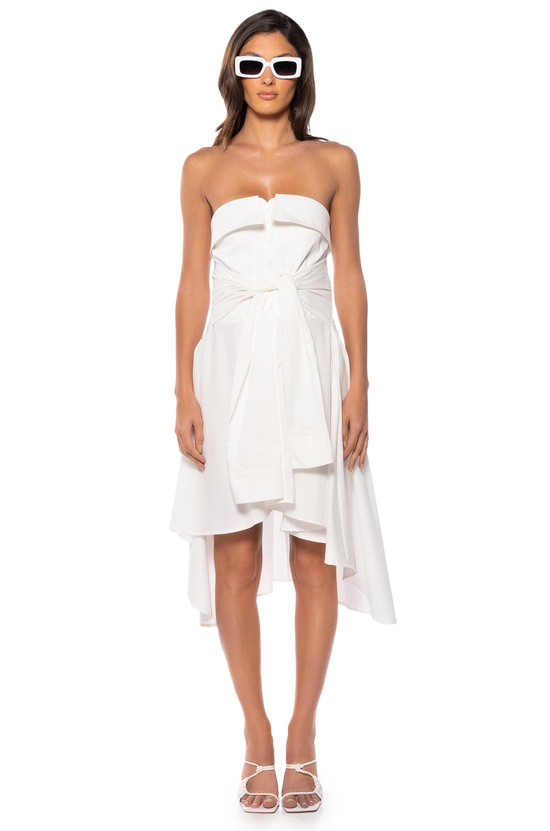 Flora Strapless Tie Waist Poplin Mini Dress
