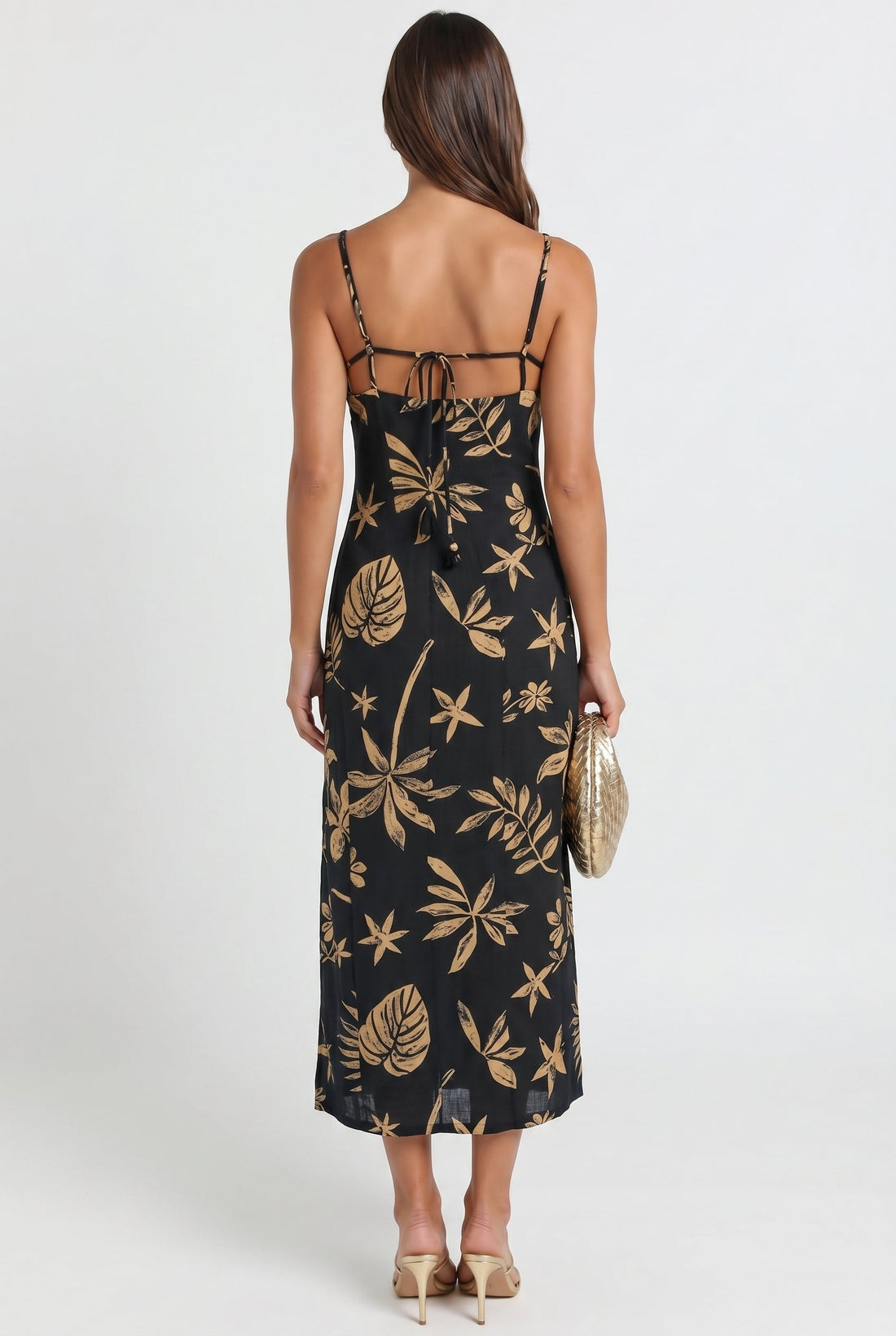 Golden Palm Nights Midi Dress