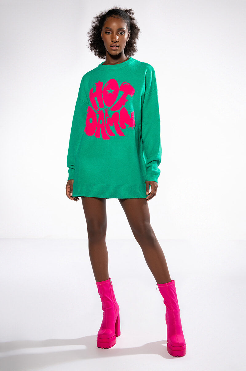 Hot Damn Long Sleeve Sweater Dress