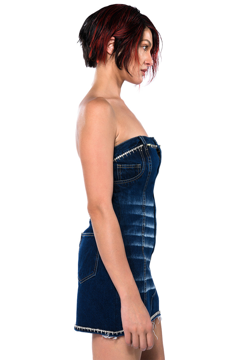 How'S The View Strapless Denim Mini Dress