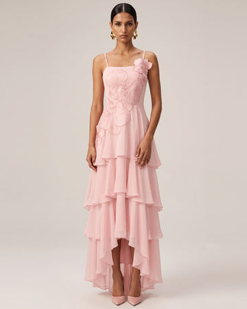Orchid Embroidered Layered Maxi Dress - Pink