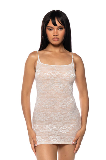 Illusions Sleeveless Lace Mini Dress