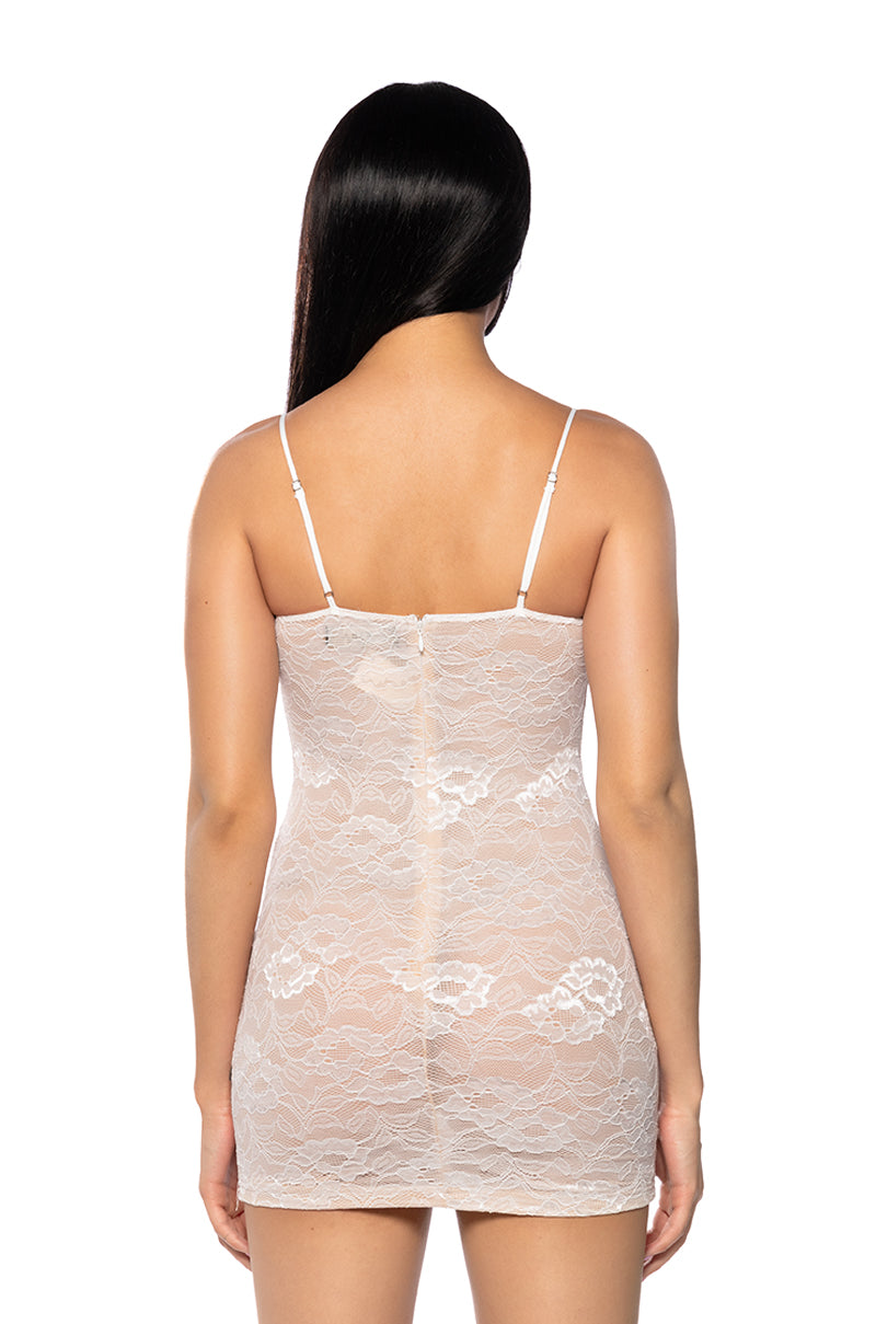 Illusions Sleeveless Lace Mini Dress