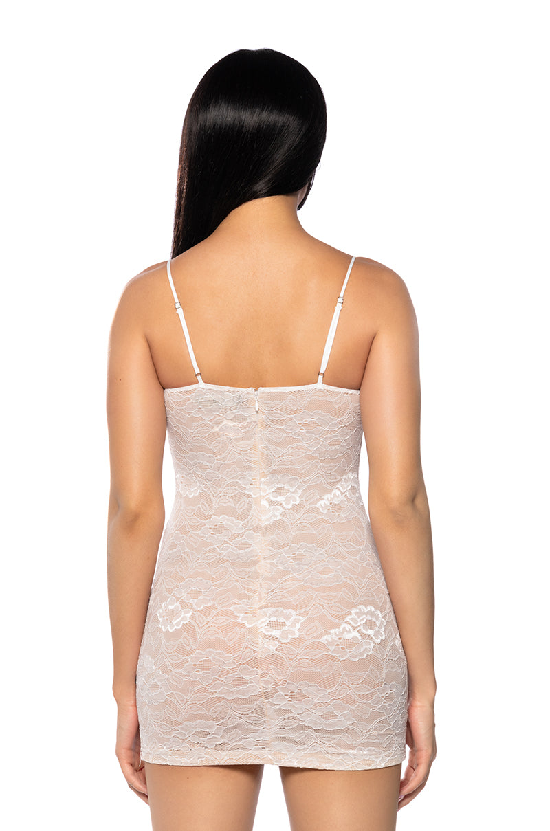Illusions Sleeveless Lace Mini Dress