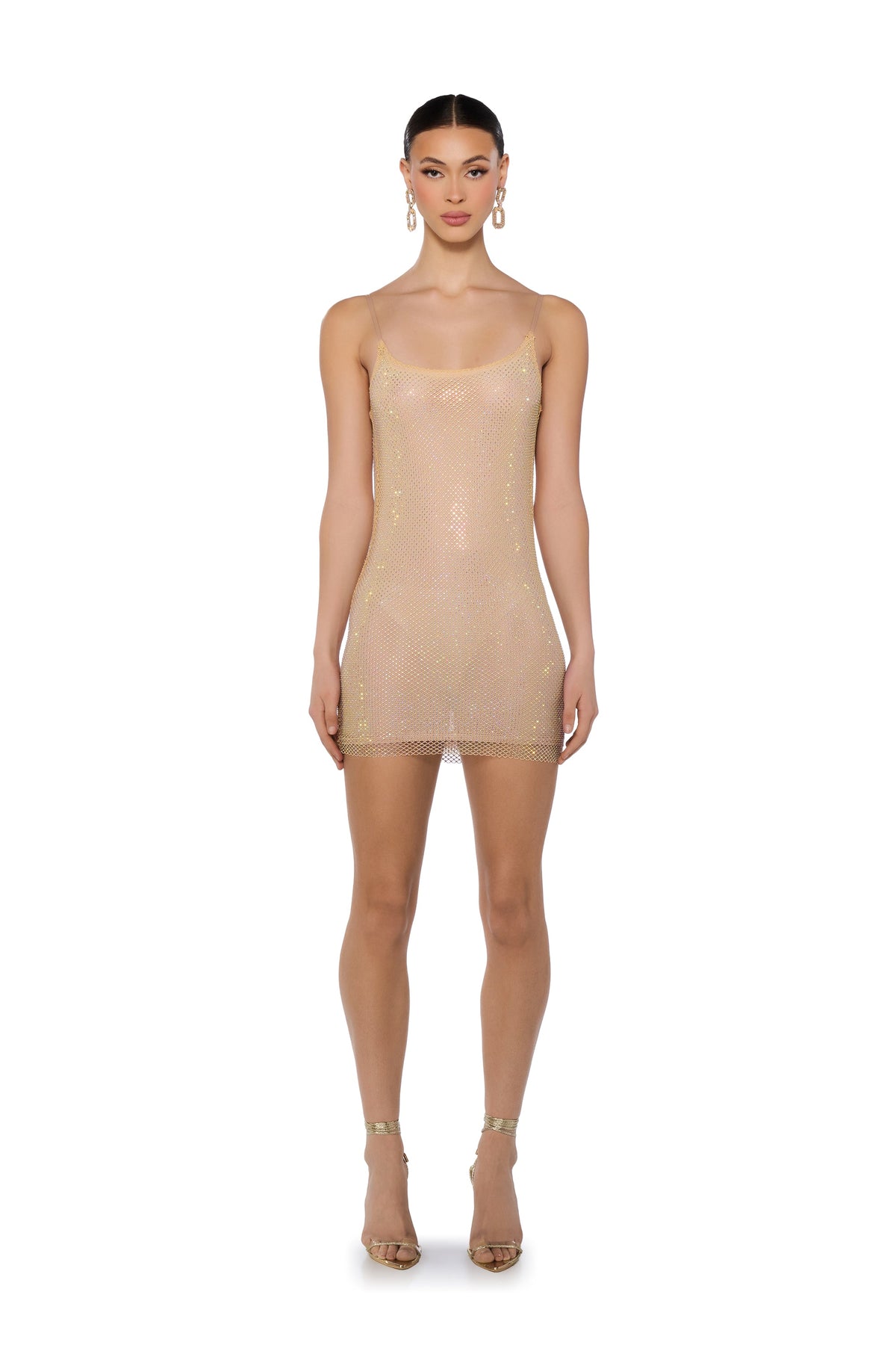 In The Nude Rhinestone Backless Mini Dress