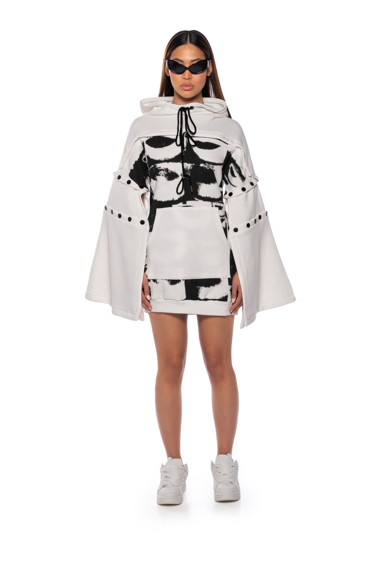 In The Works Bell Sleeve Hoodie Dress
