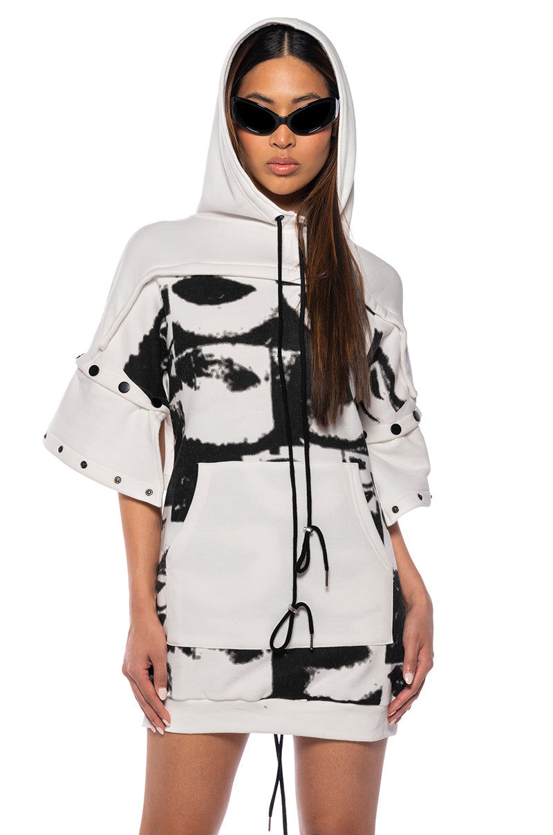 In The Works Bell Sleeve Hoodie Dress