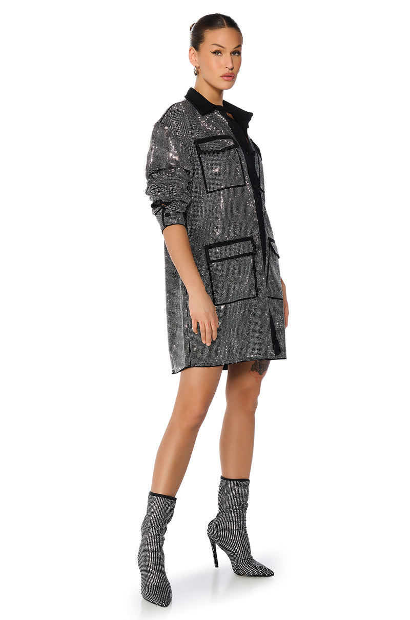 Its A Party Embellished Mini Shirt Dress