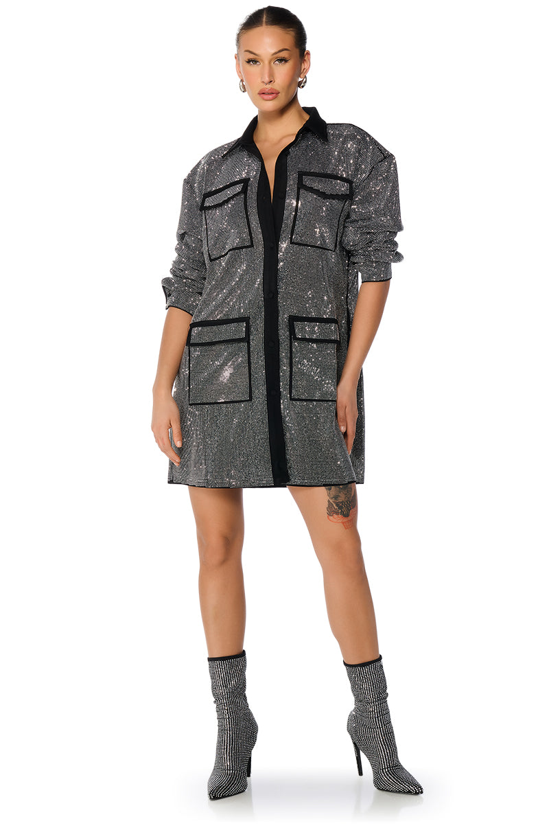 Its A Party Embellished Mini Shirt Dress