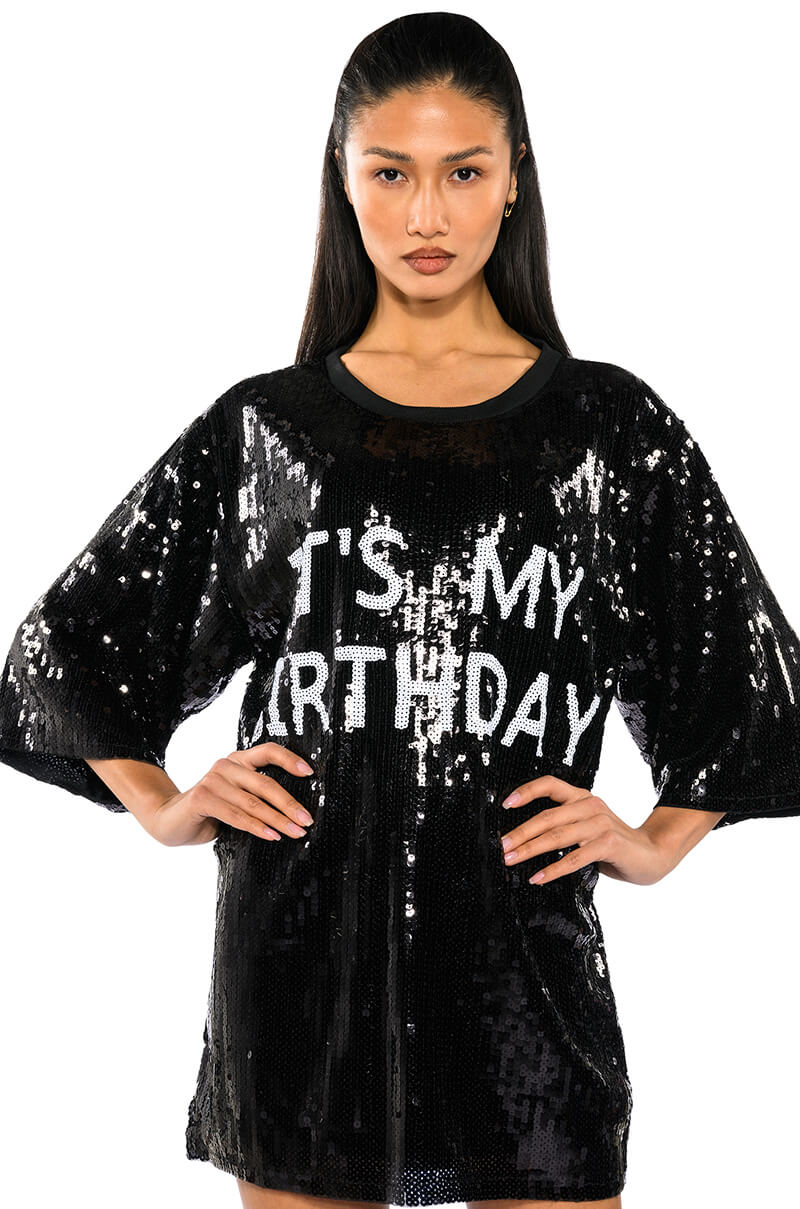 Its My Birthday Sequin Tshirt Dress