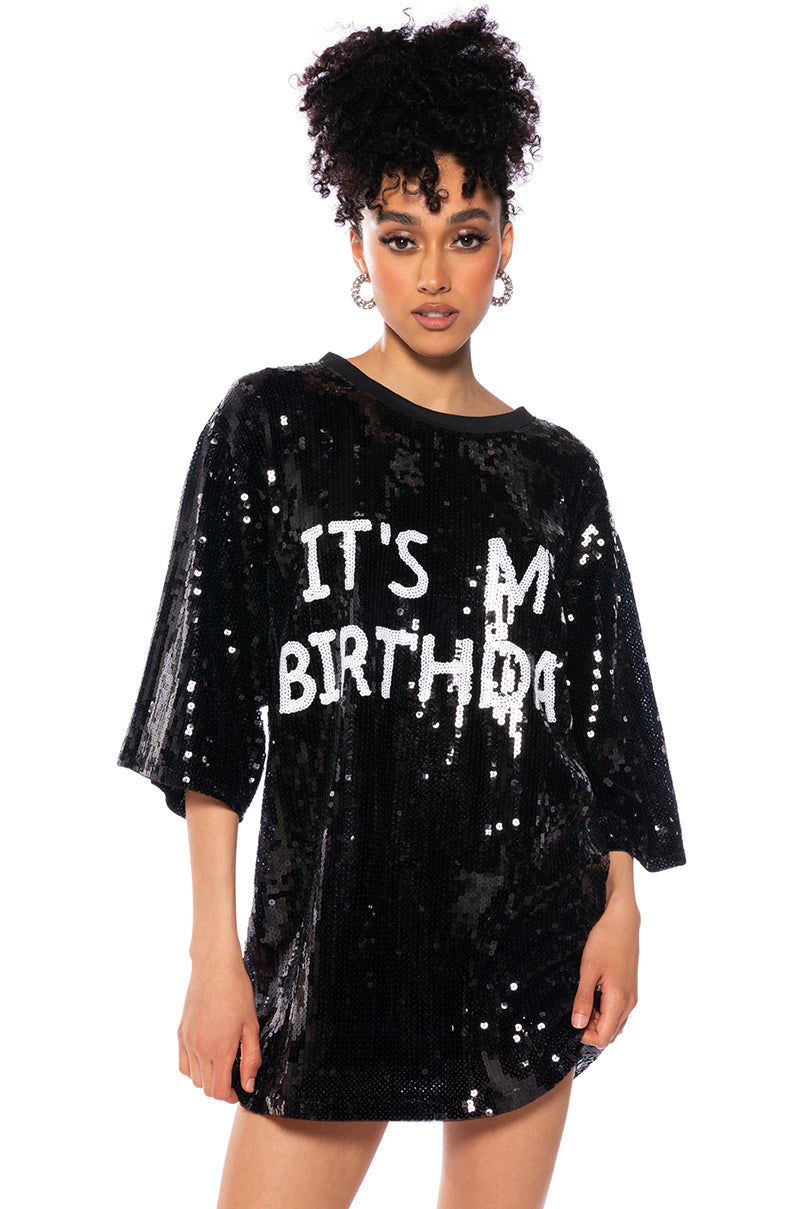 Its My Birthday Sequin Tshirt Dress
