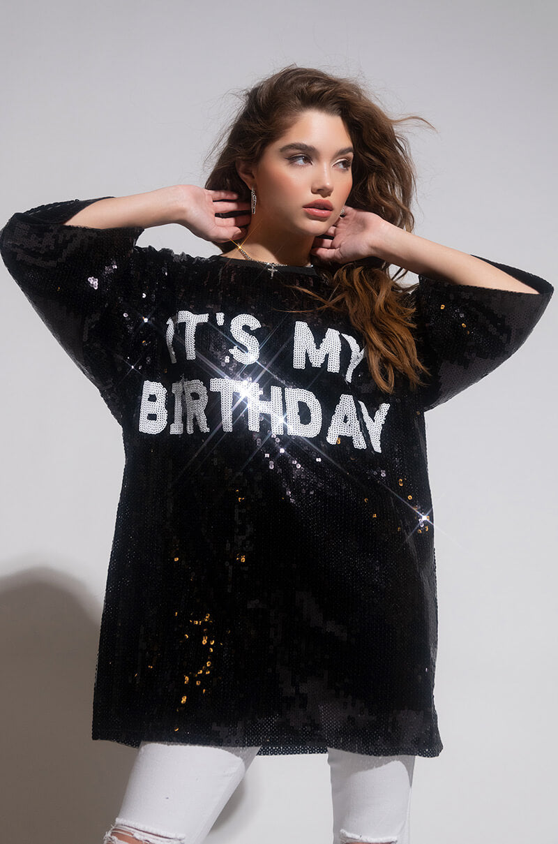 Its My Birthday Sequin Tshirt Dress