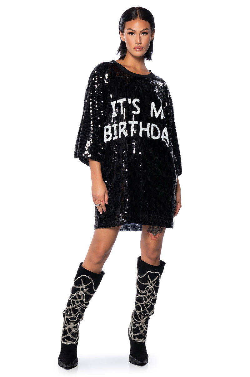 Its My Birthday Sequin Tshirt Dress