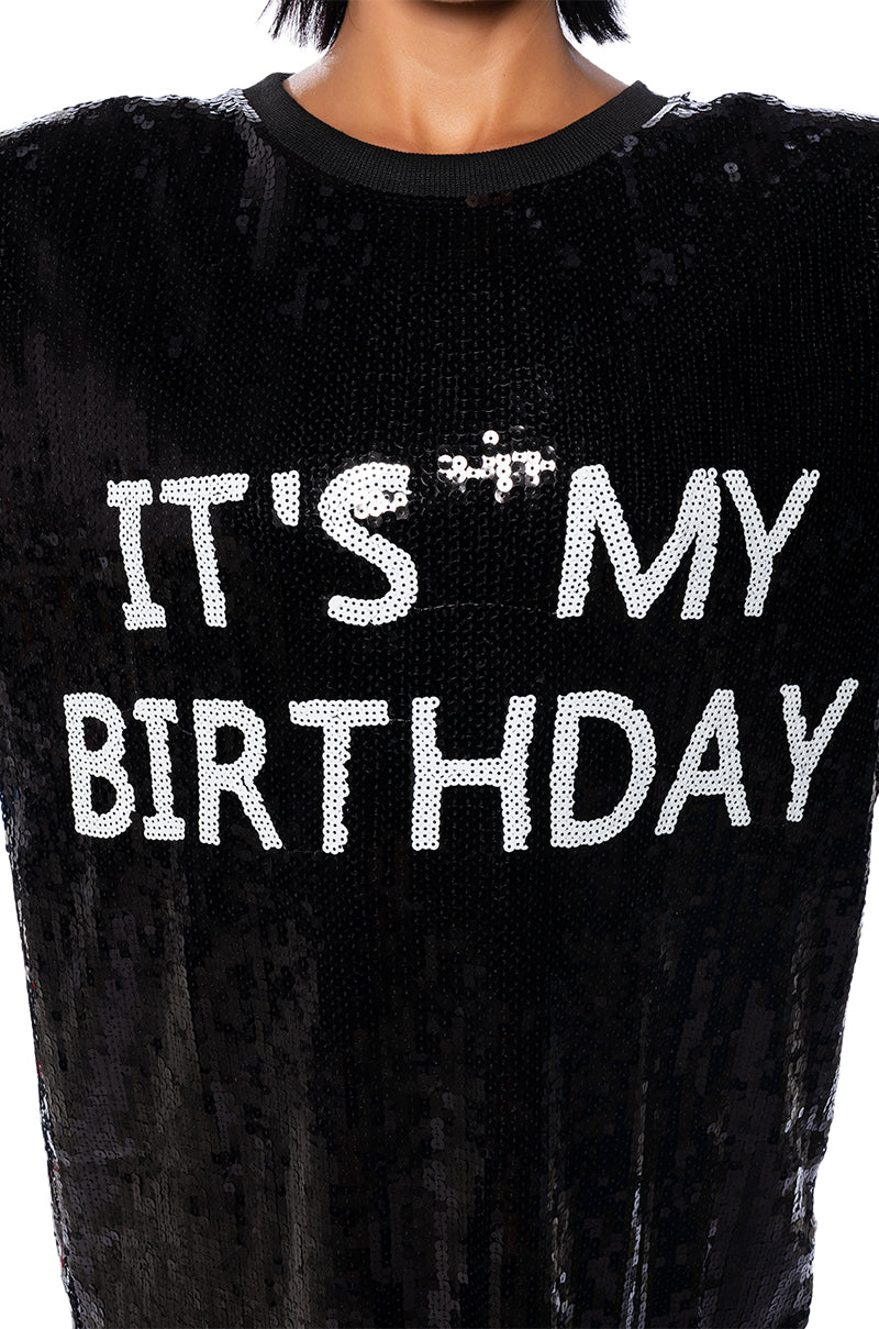 Its My Birthday Sequin Tshirt Dress