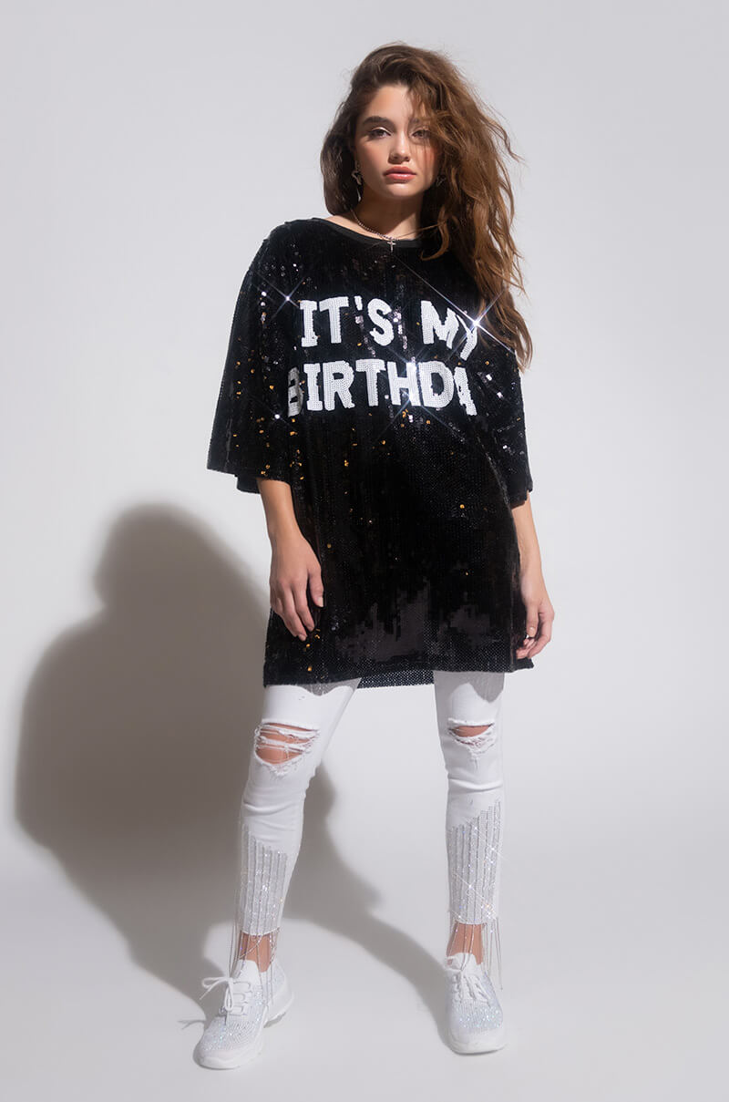 Its My Birthday Sequin Tshirt Dress