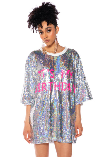 Its My Birthday Sequin Tshirt Dress