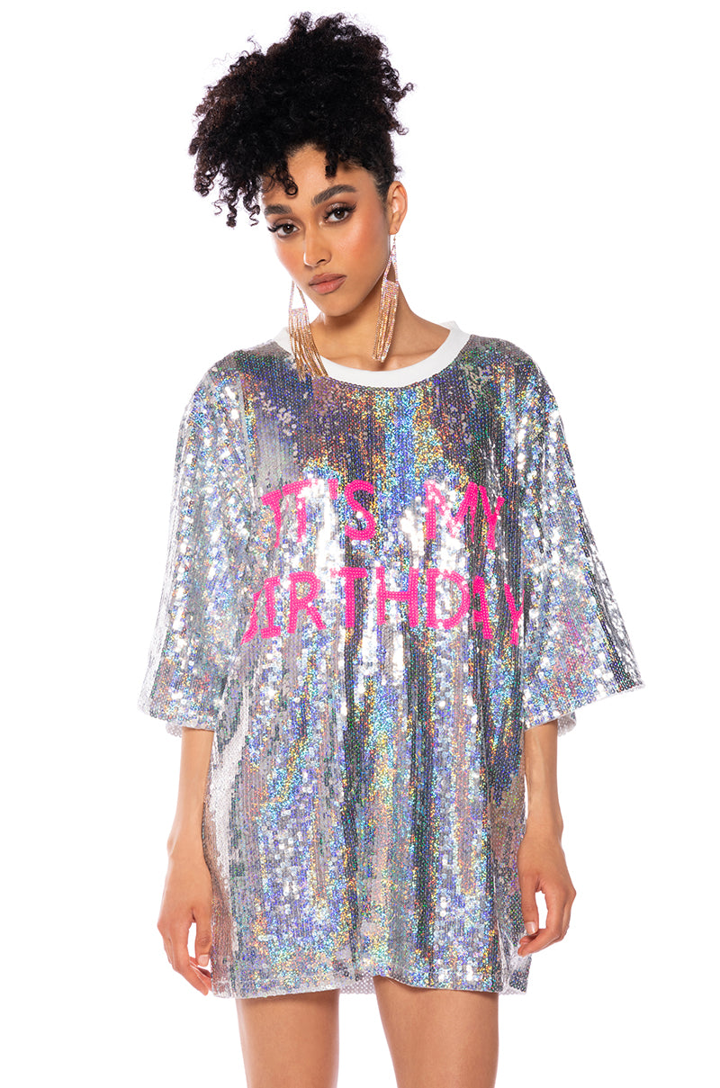 Its My Birthday Sequin Tshirt Dress