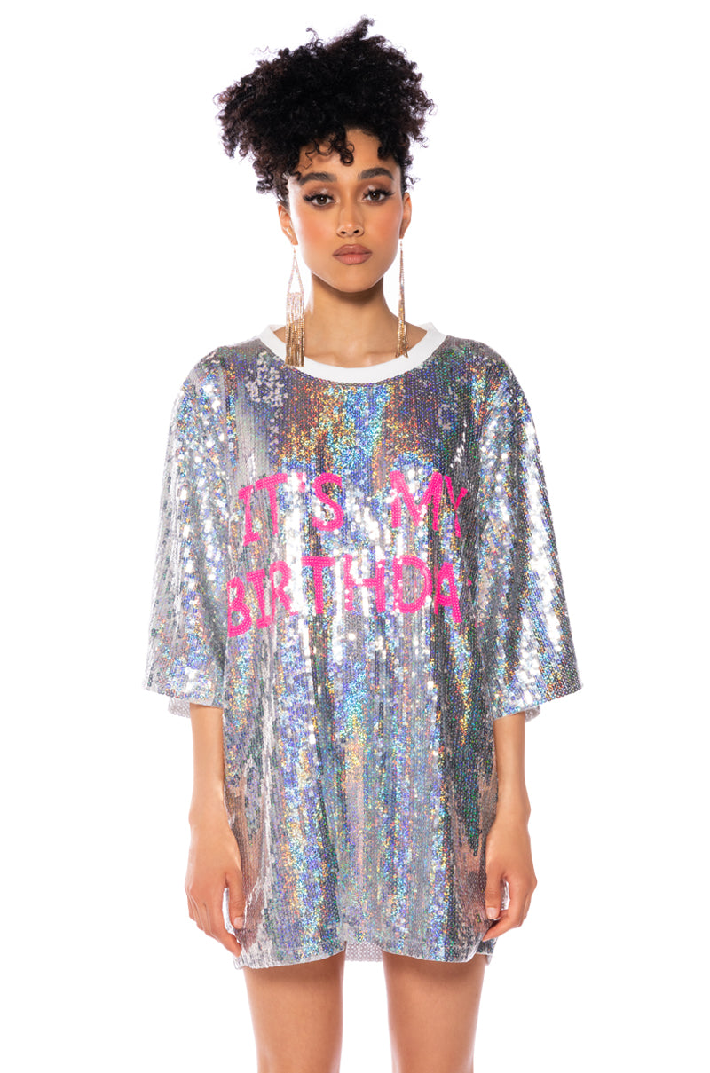 Its My Birthday Sequin Tshirt Dress