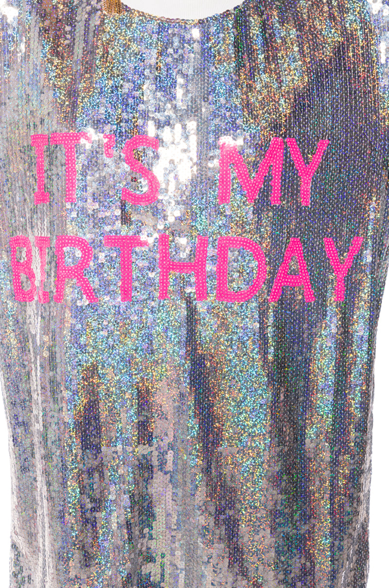 Its My Birthday Sequin Tshirt Dress