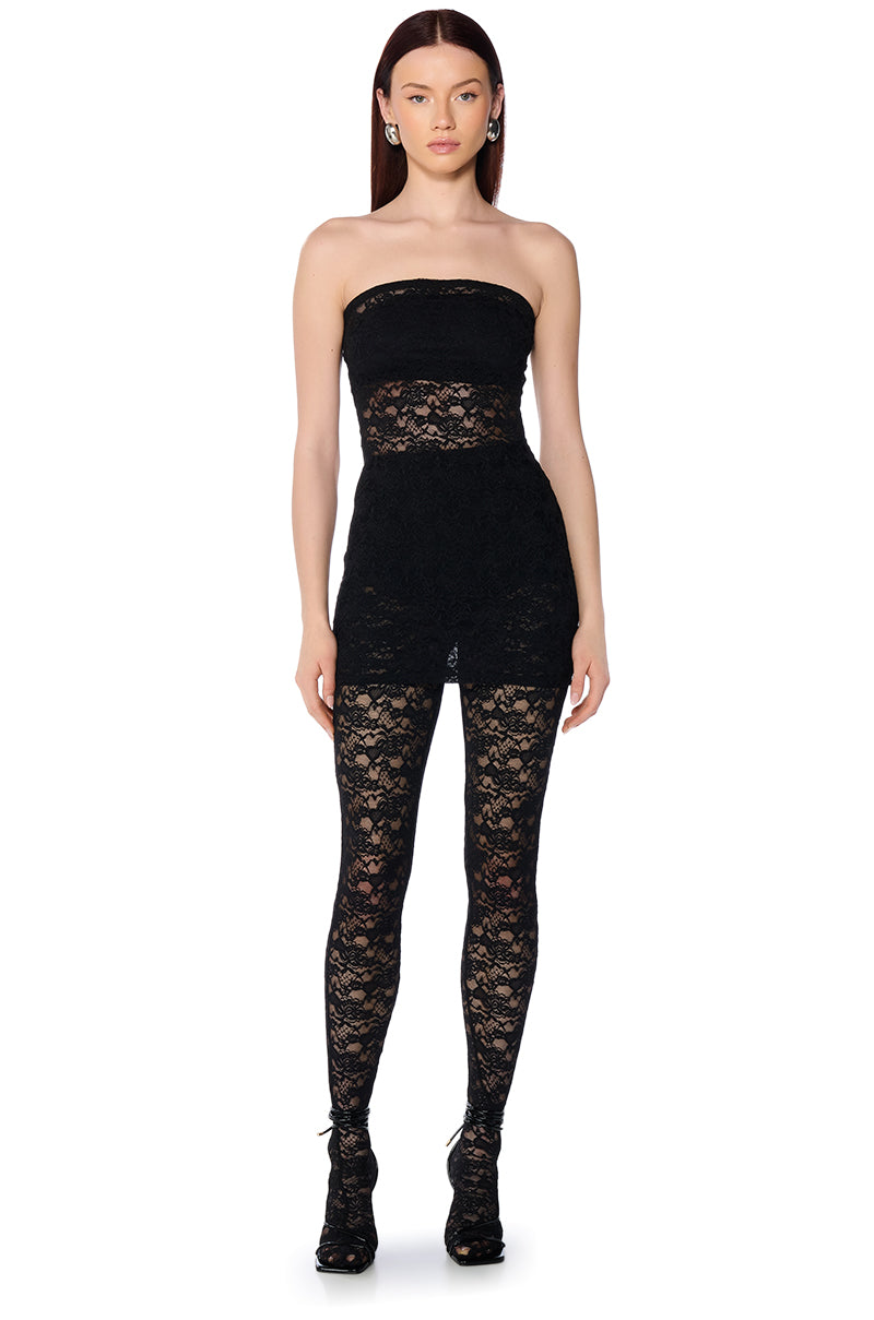 Kara Lace Mini Dress And Tight Set