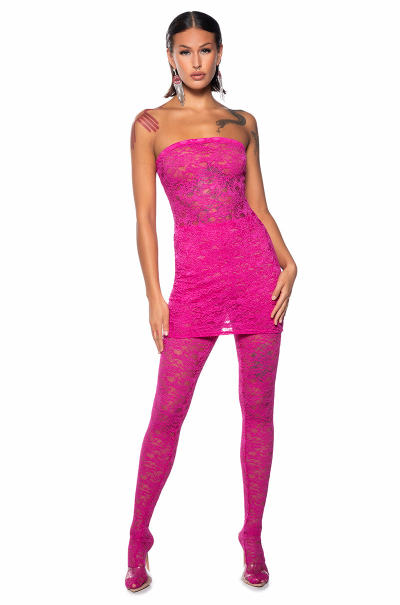 Kara Lace Mini Dress And Tight Set
