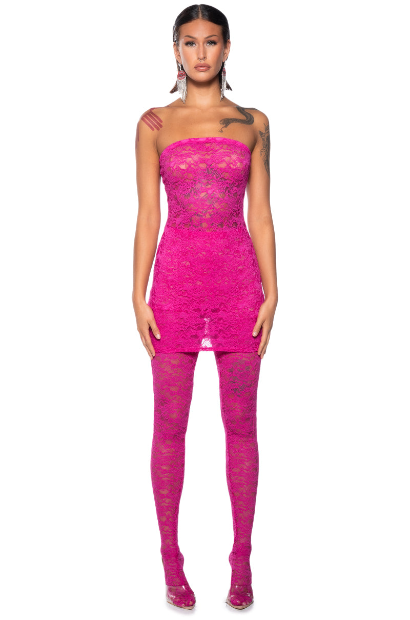 Kara Lace Mini Dress And Tight Set