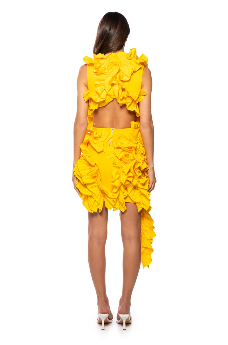 Kelsey Ruffle Open Back Mini Dress
